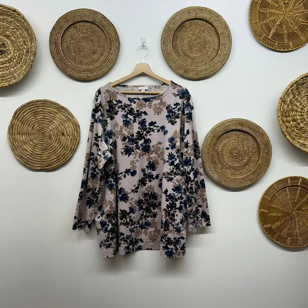 J Jill Velvet Flower Floral Long Sleeve Top Plus Size 2X Purple Blue Long Sleeve - Picture 2 of 7